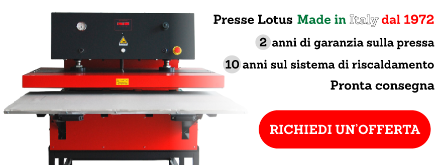 Vista frontale di una pressa transfer di grande formato