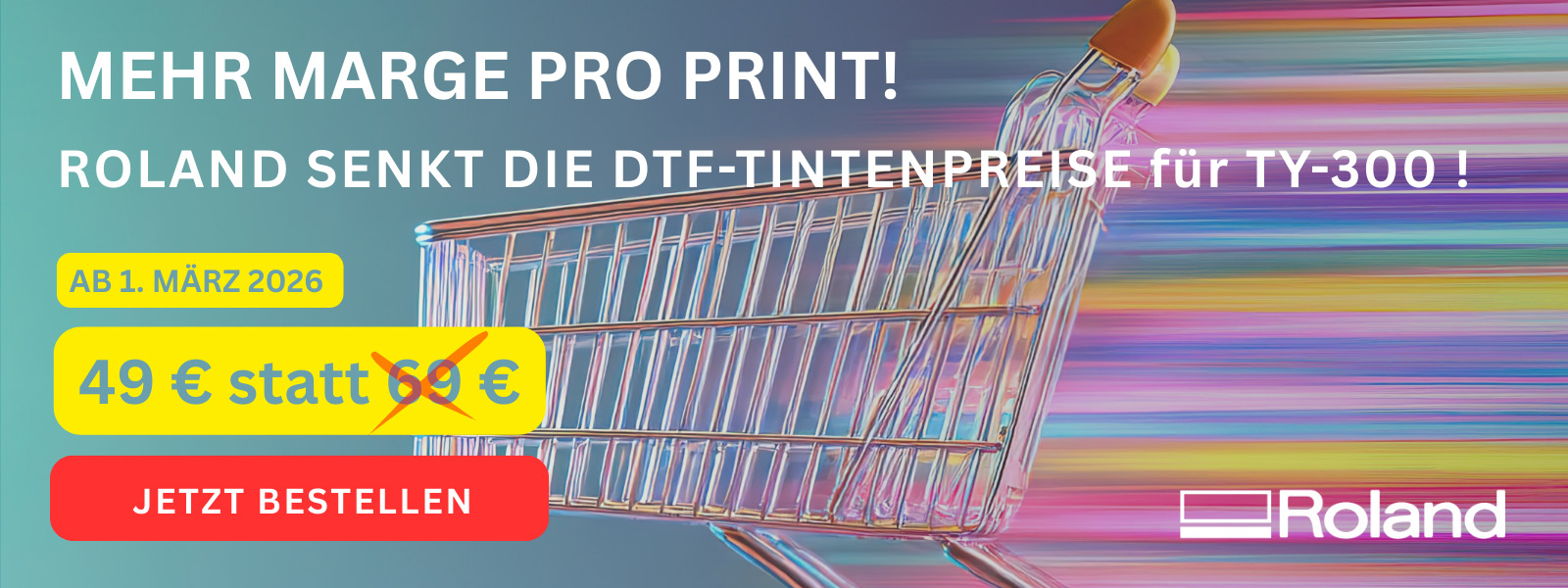 Einkaufswagen von der Seite mit bunten Farben dahinter